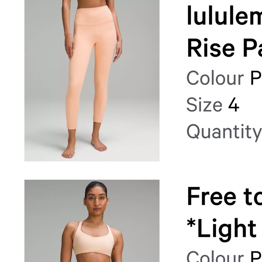 lululemon athletica Peach Leggings and Bra Set